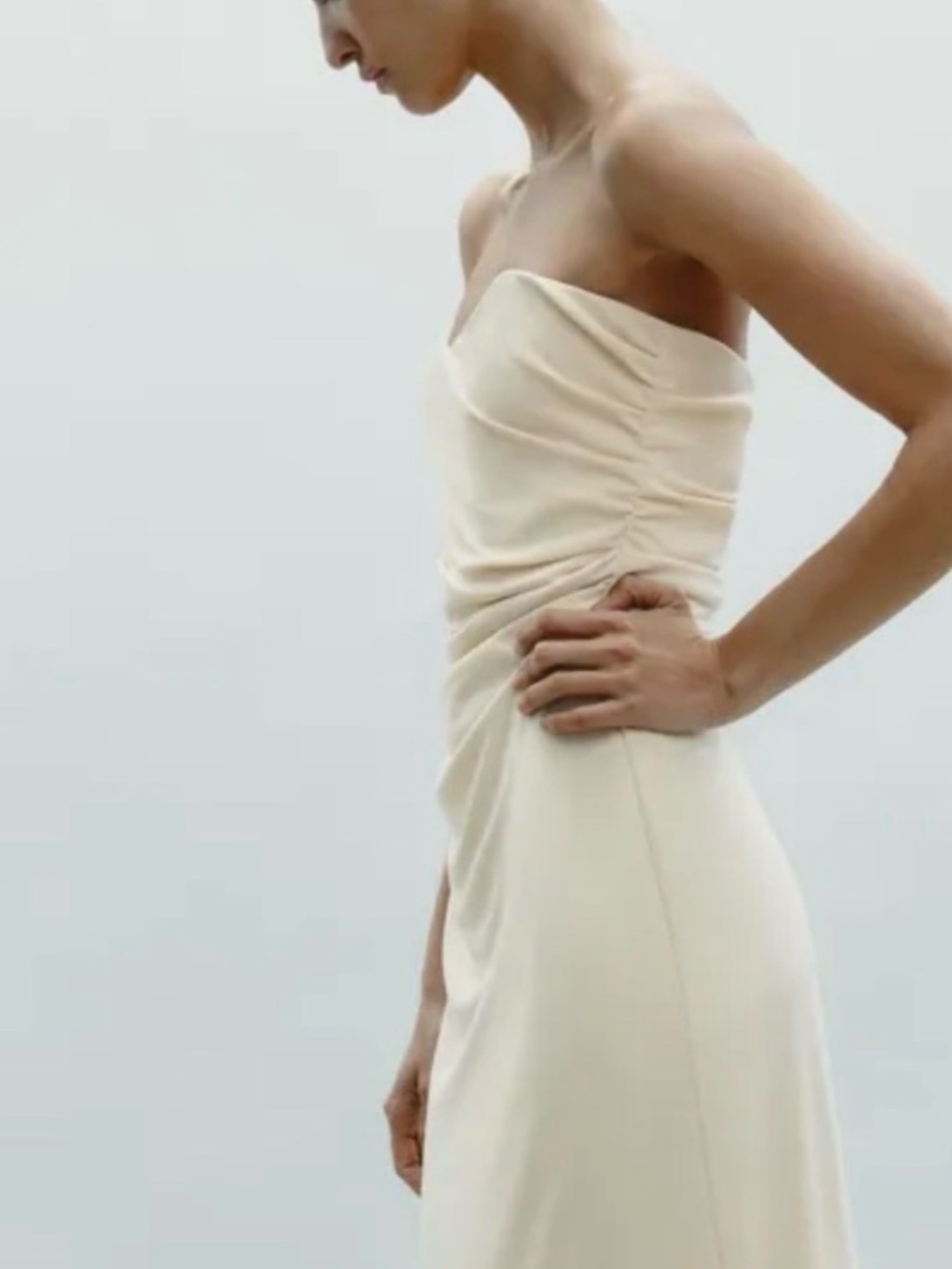 Zara Strapless Sweetheart Neckline Midi Dress Cream 2475/262